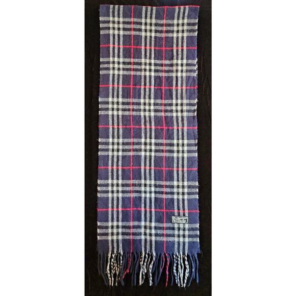 BURBERRYs of London 100% Lambswool Blue Scarf Shawl Nova Check Vintage - Picture 6 of 8